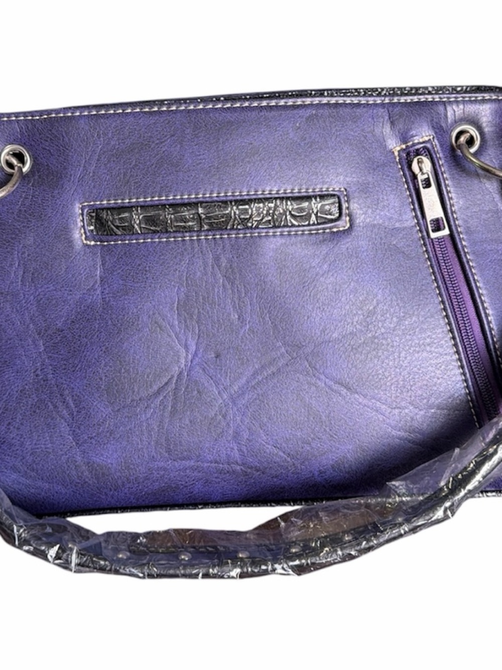 Embellished Purple Skull Shoulder Bag with Rhinestone Accent - Picture 2 of 5
